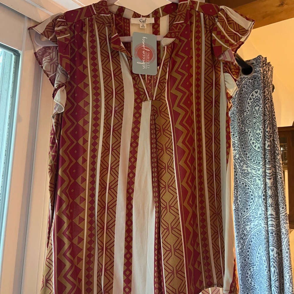 Easel Red and Gold Patterned Blouse